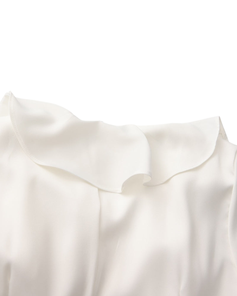 Pearl Button Ruffle Midi Dress