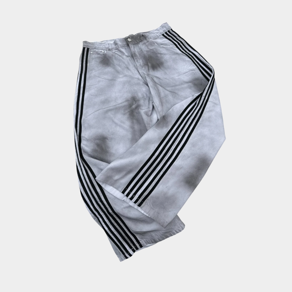 Embroidered Striped Baggy Jeans - Purple